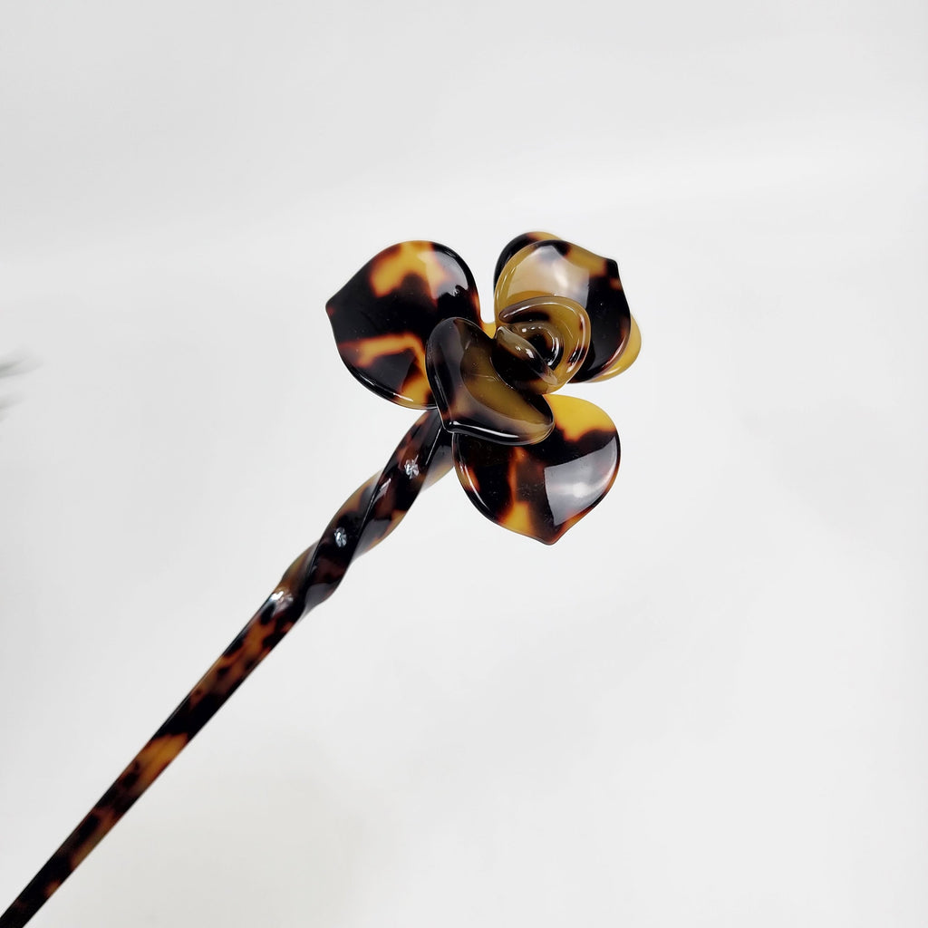 Blossom Flower Long Hair Stick (7.9 Inch) / Tortoise Shell French Hair Pin / Hair Fork for Thick Hair
