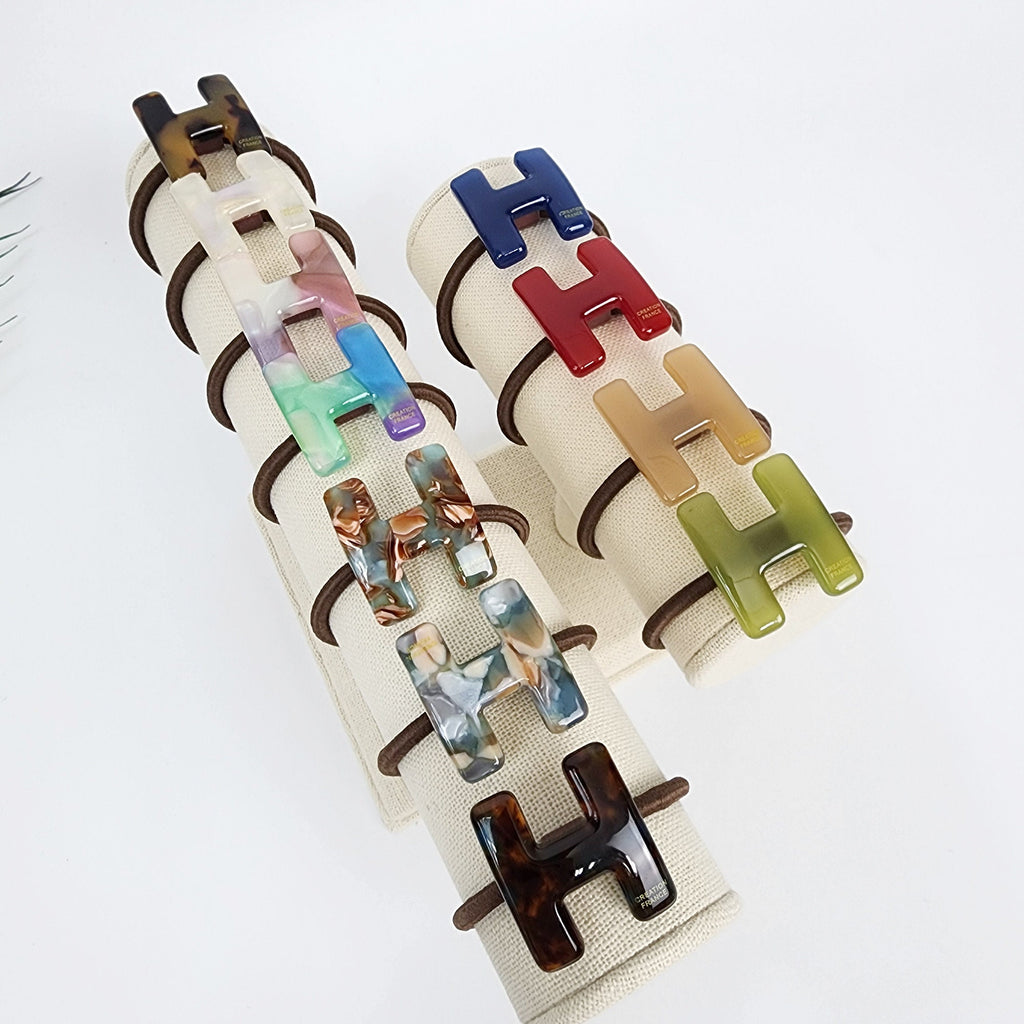 Leopard Marble H Shape Hair Tie / Vivid Color Tortoise Shell Ponytail Holder / Hair Accessory for Woman / French Hair Pin