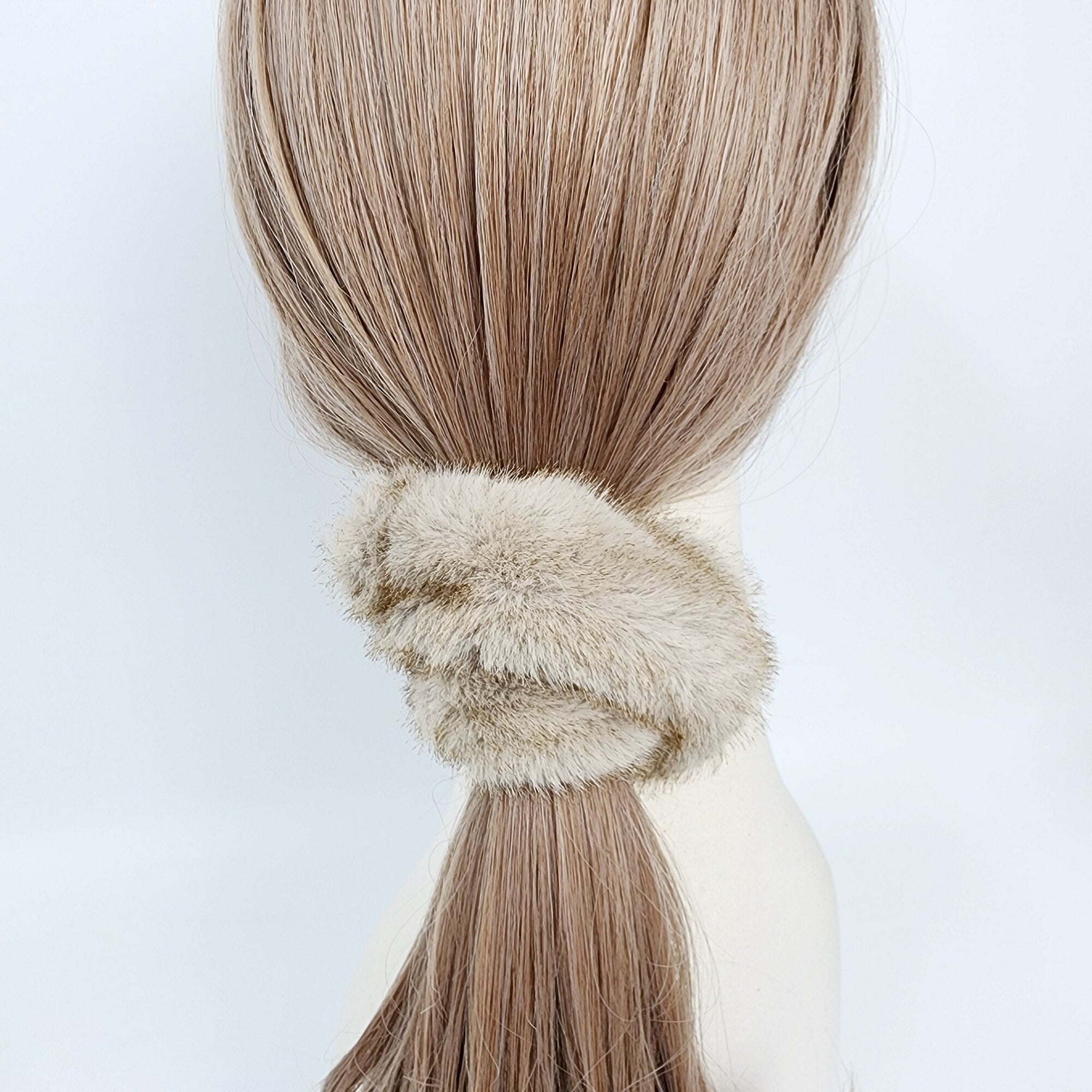 High Quality Faux Mink Fur Scrunchy / Simple Ponytail Holder / Elastic Hair Tie for Woman