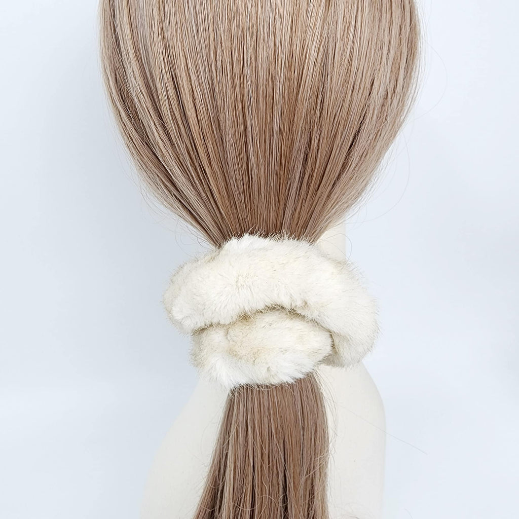 High Quality Faux Mink Fur Scrunchy / Simple Ponytail Holder / Elastic Hair Tie for Woman