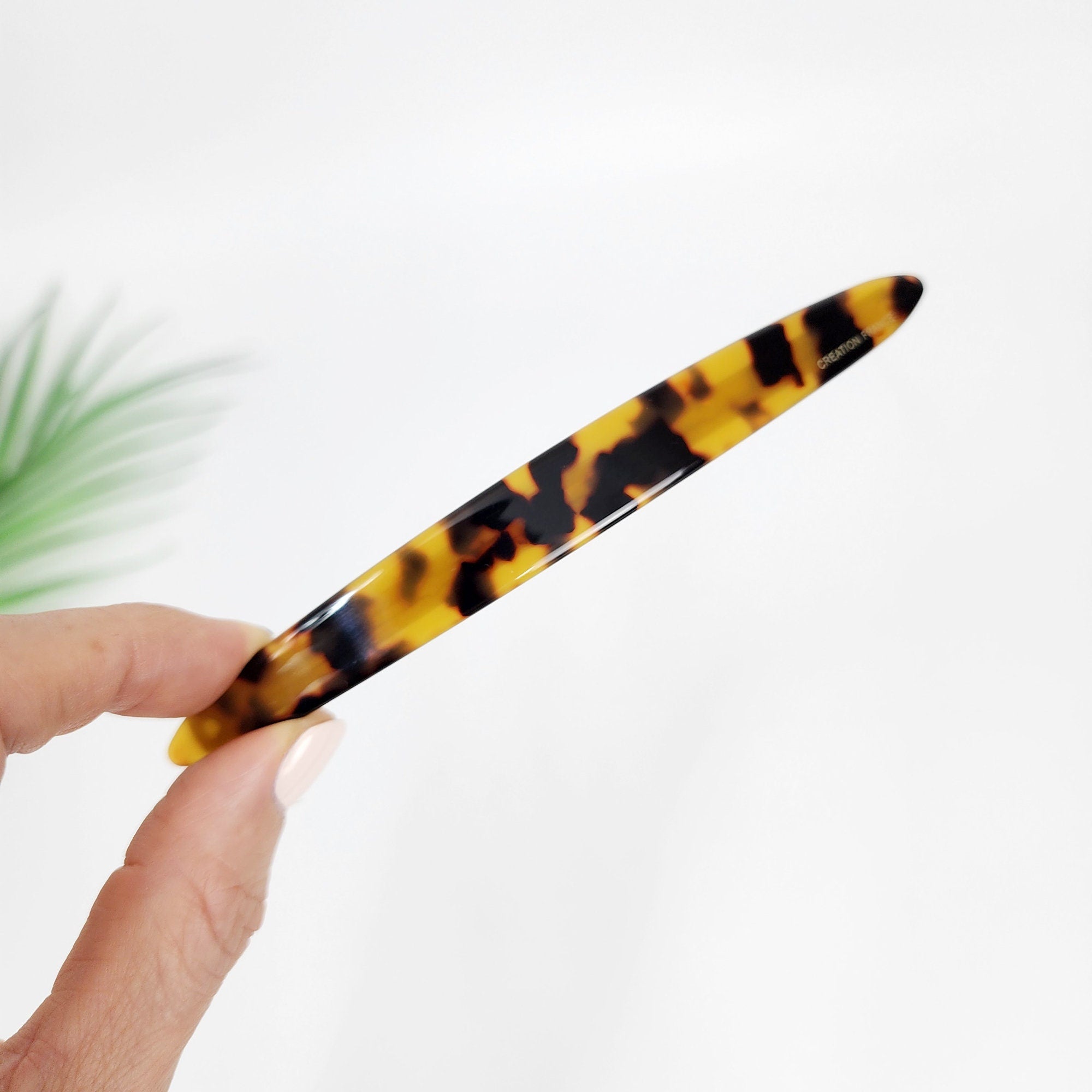 Leopard Long Oval Full Tie-Up Hair Barrette (5.1 Inch) / Cute French Hair Pin / Automatic Hair Clip