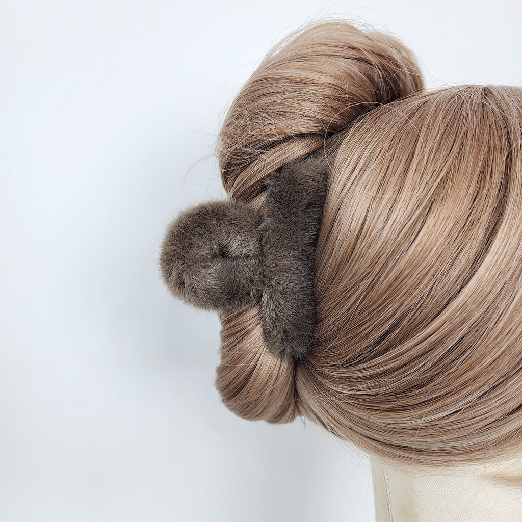 Synthetic Fur Eco-Fur Midi Twist Half-Tie Hair Claw Clip (3.5 Inch) / Large Hair Claw / Hair Accessory for Woman