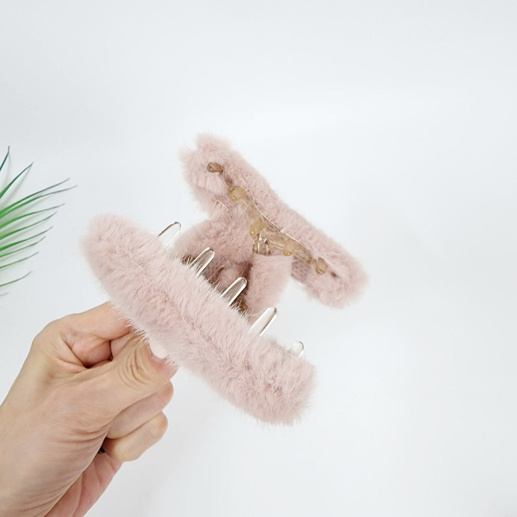 Synthetic Fur Eco-Fur Midi Twist Half-Tie Hair Claw Clip (3.5 Inch) / Large Hair Claw / Hair Accessory for Woman