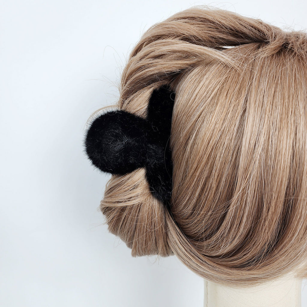 Synthetic Fur Eco-Fur Midi Twist Half-Tie Hair Claw Clip (3.5 Inch) / Large Hair Claw / Hair Accessory for Woman