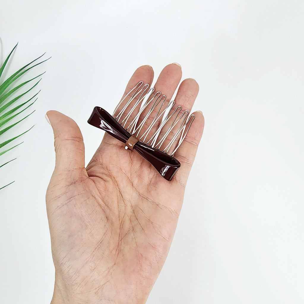 Pure Color Knot Ribbon Hair Comb Pin (3.0 Inch) / Cute French Hair Pin / Hair Fork for Thick Hair