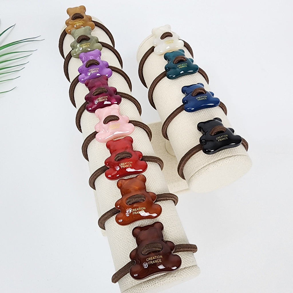 Velvet Aurora Convex Bear Stitch Elastic Hair Tie (1.1 Inch) / Simple Cute Ponytail Holder / Hair Accessory for Woman / French Hair Tie