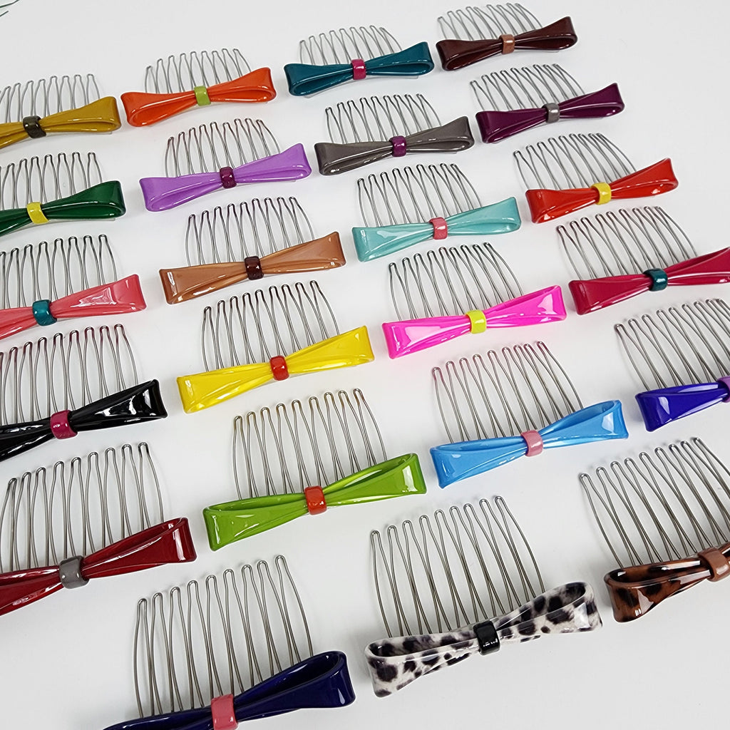 Pure Color Knot Ribbon Hair Comb Pin (3.0 Inch) / Cute French Hair Pin / Hair Fork for Thick Hair