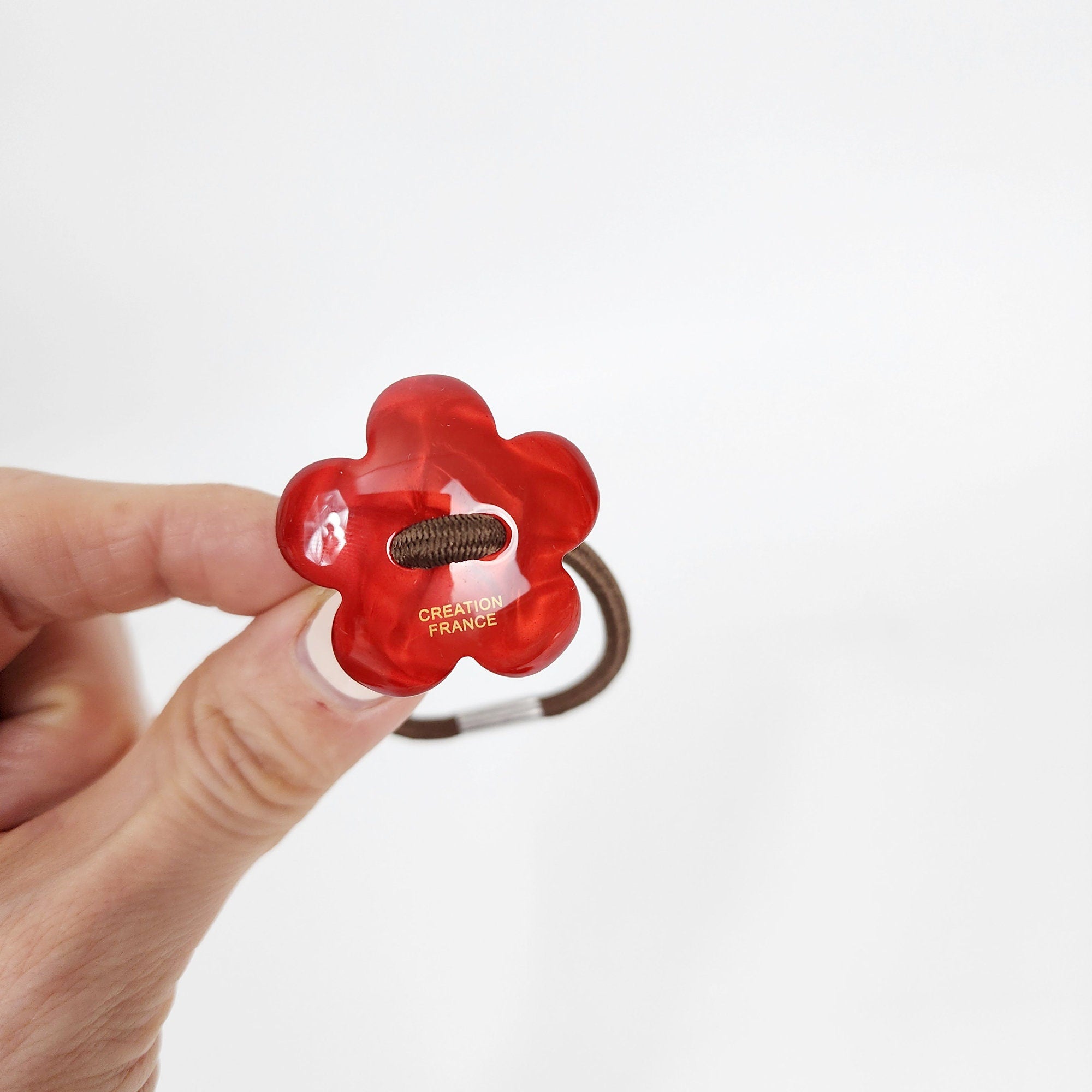 Velvet Aurora Convex Flower Stitch Elastic Hair Tie (1.3 Inch) / Simple Cute Ponytail Holder / Hair Accessory for Woman