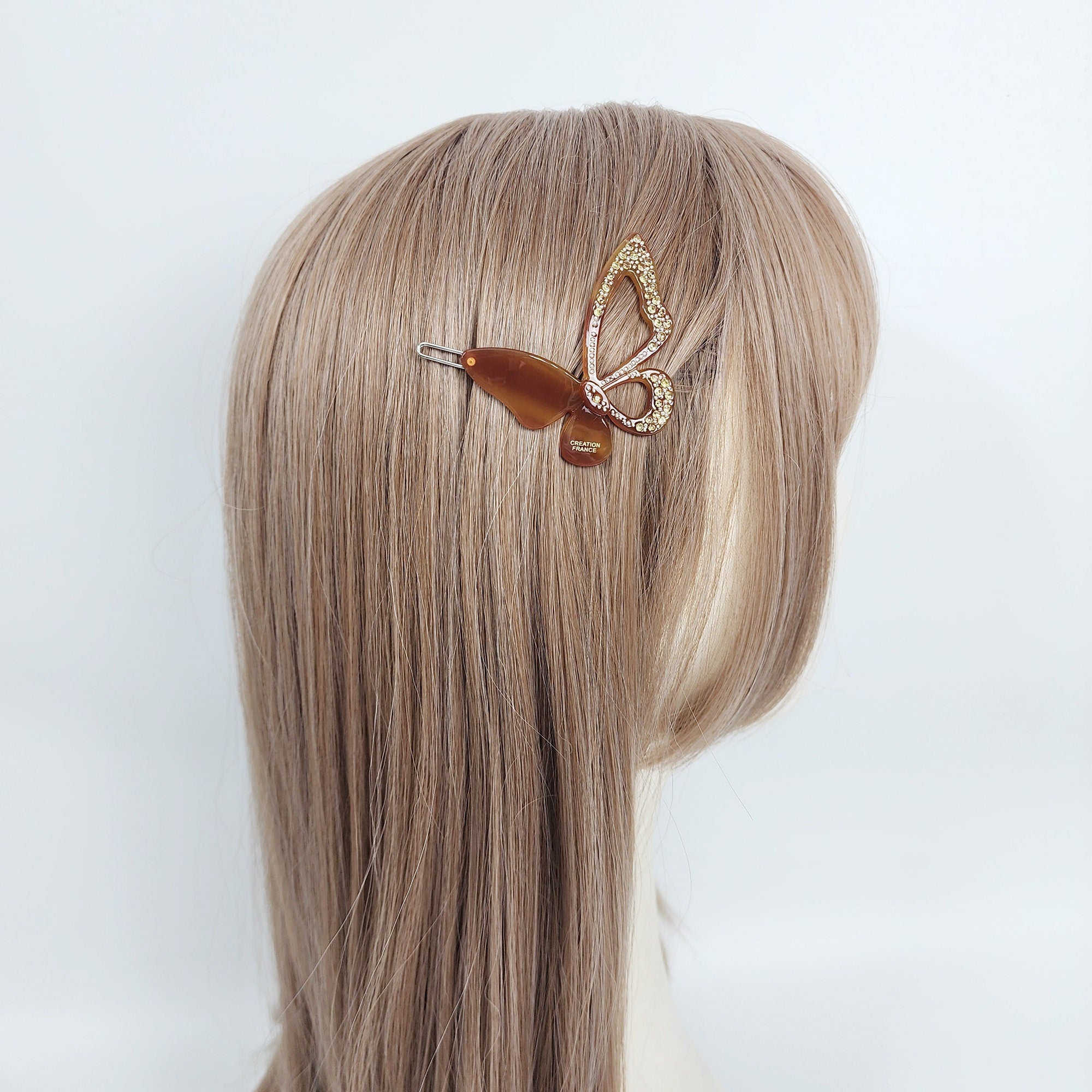 Pure Color Cubic Stone Butterfly Manual Snap Clip Bobby Pin (2.2 Inch) / Vintage French Hair Pin / Bow Barrette for Thin Hair