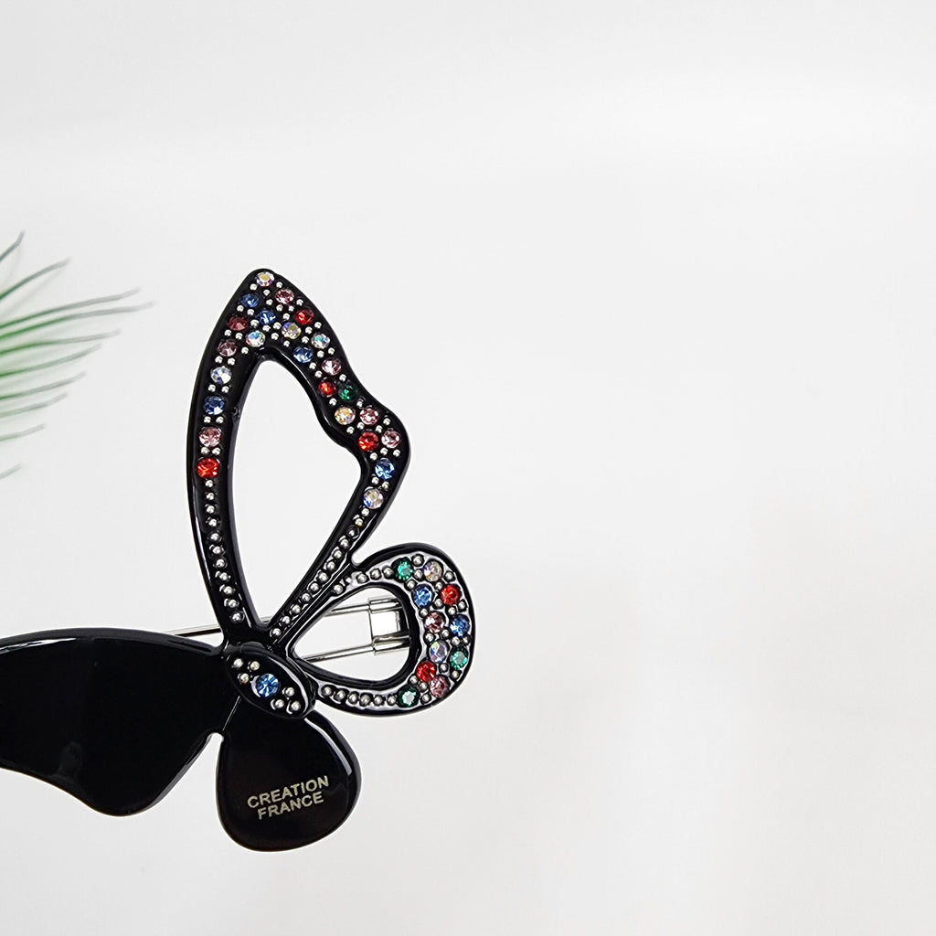 Pure Color Cubic Stone Butterfly Manual Snap Clip Bobby Pin (2.2 Inch) / Vintage French Hair Pin / Bow Barrette for Thin Hair