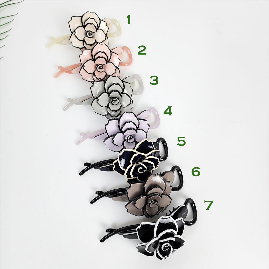 Pastel Color Clara Flower Banana Clip (4.3 Inch) / Tortoise Marble Hair Comb Barrette / Clincher Comb Hair Accessory / French Hair Pin