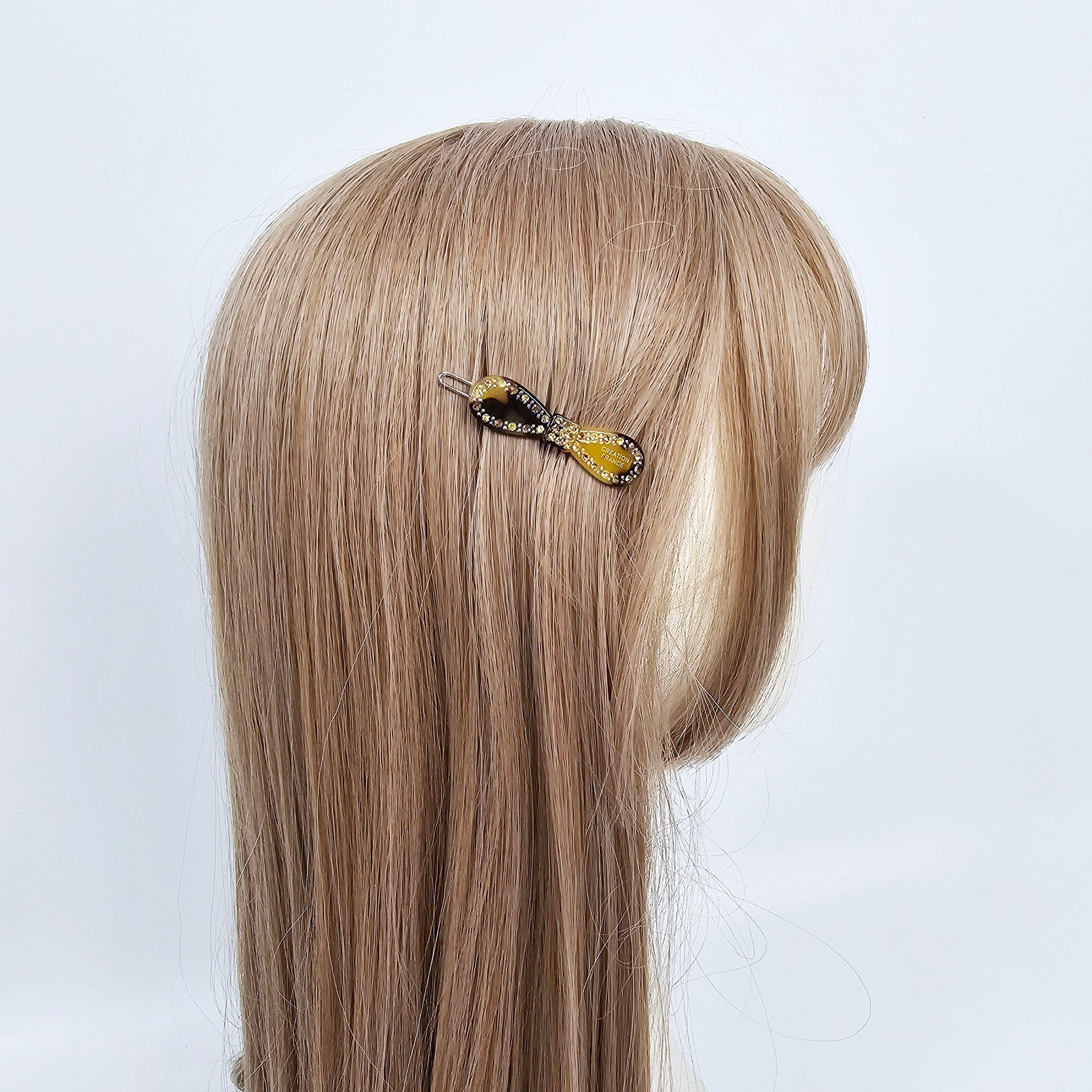 Claire Cubic Line Round Ribbon Bobby Pin (2.0 Inch) / Tortoise Marble French Hair Pin Clip / Hair Accessory for Woman / Bow Barrette