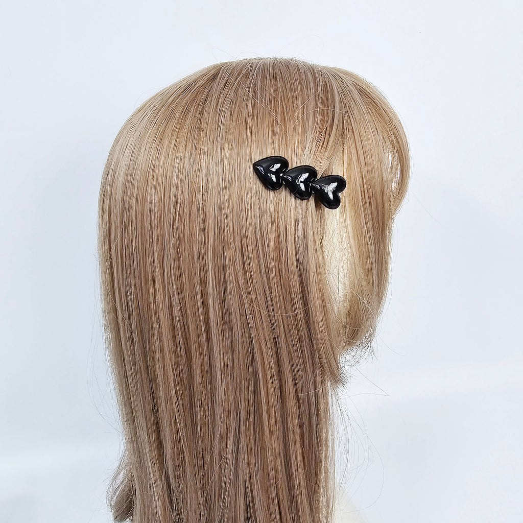 Three Hearts Clip Mini Claw Clip (2.0 Inch) / Cute Tortoise Shell French Hair Pin / Small Hair Clips
