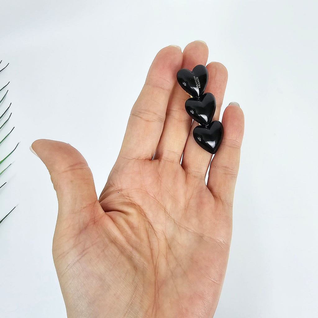 Three Hearts Clip Mini Claw Clip (2.0 Inch) / Cute Tortoise Shell French Hair Pin / Small Hair Clips