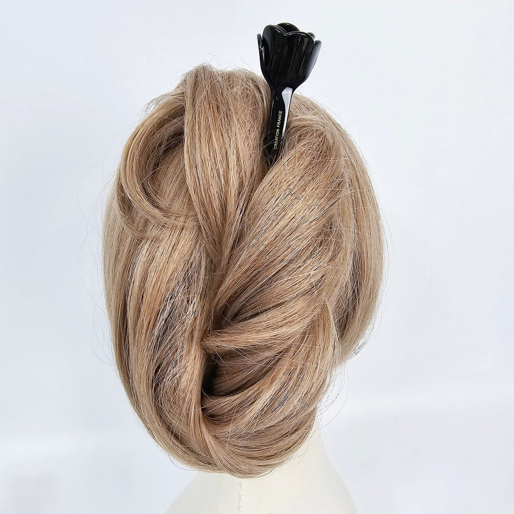 Blooming Rose Updo Hair Stick (6.5 Inch) / Vintage French Hair Pin / Hair Fork for Thick Hair