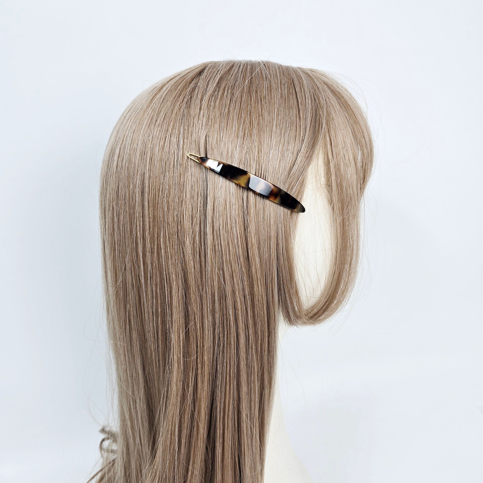 Luxurious Slim Long Oval Bobby Pin (3.1 Inch) / Tortoise Marble French Hair Pin Clip / Hair Accessory for Woman / Bow Barrette