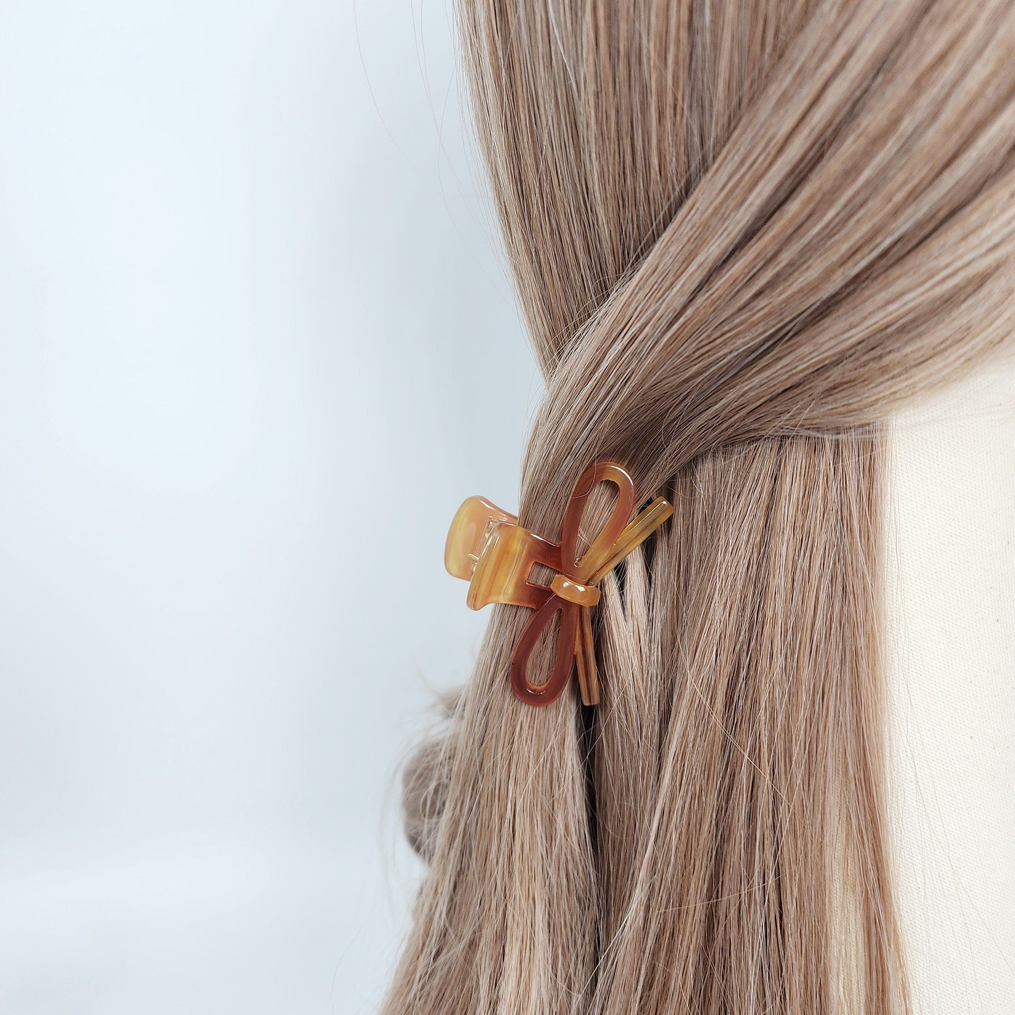 Leopard Gift Ribbon Small Point Half-Tie Hair Clip (2.4 Inch) / Cute Tortoise Shell French Hair Pin / Small Hair Clips