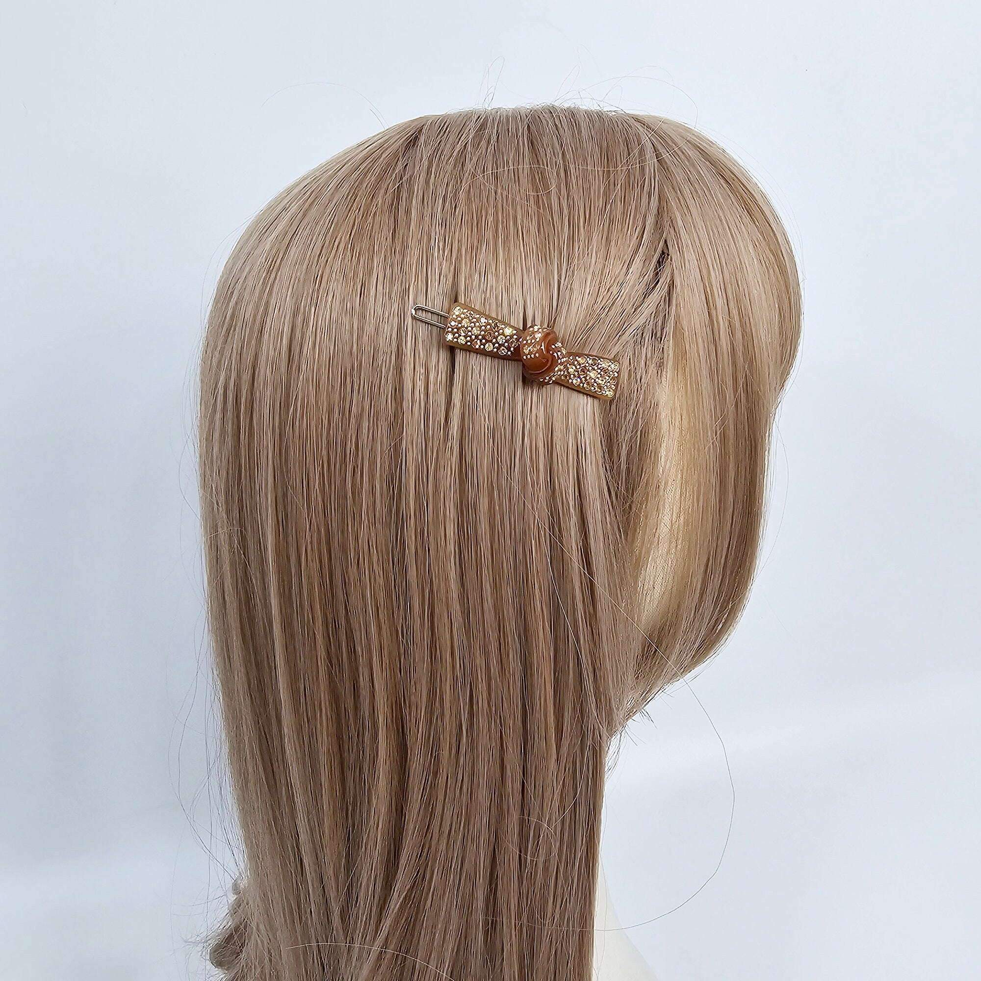 Cubic Stone Straight Knot Bobby Pin (2.0 Inch) / Tortoise Marble French Hair Pin Clip / Hair Accessory for Woman / Bow Barrette