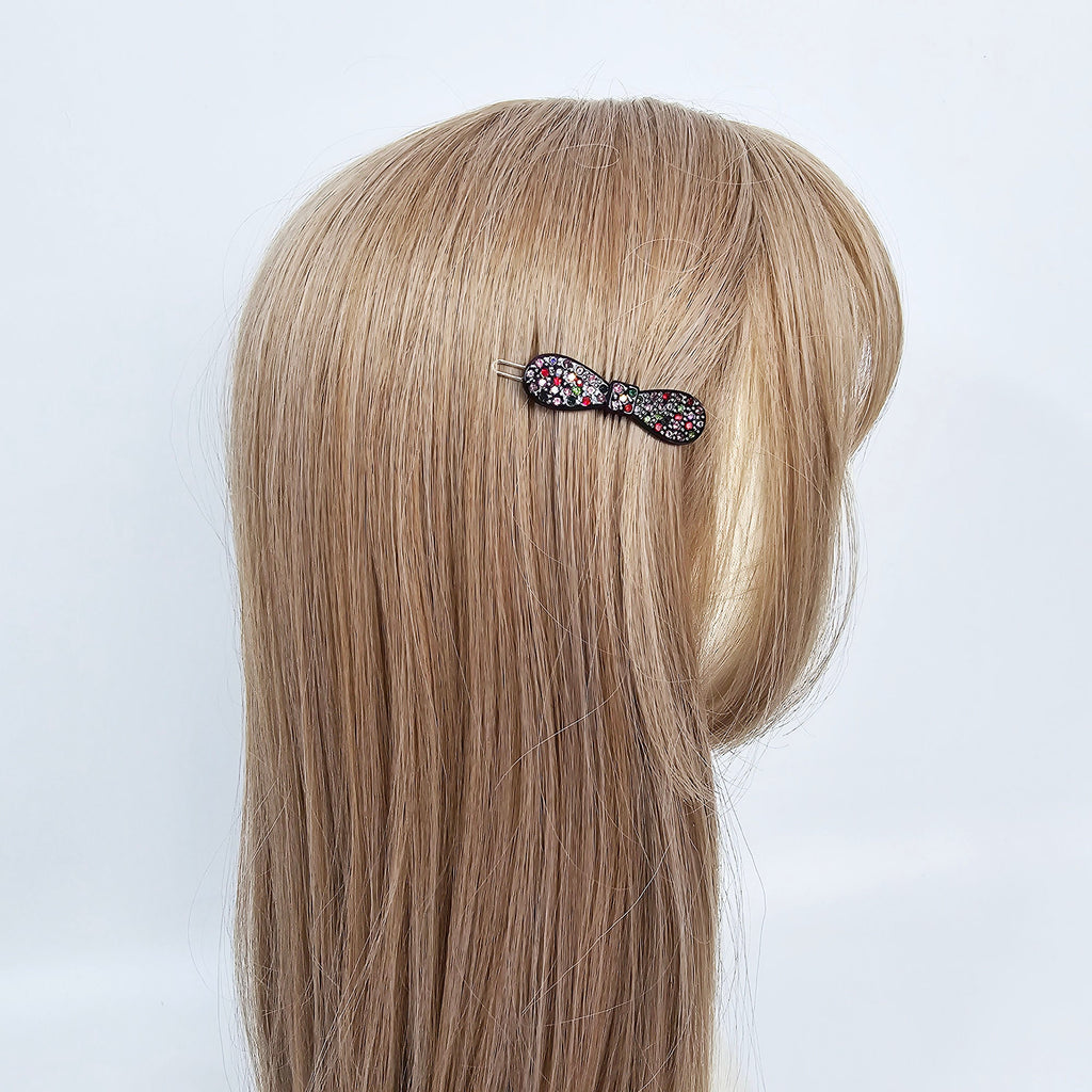 Lucid Cubic Stone Round Ribbon Bobby Pin (2.0 Inch) / Tortoise Marble French Hair Pin Clip / Hair Accessory for Woman / Bow Barrette