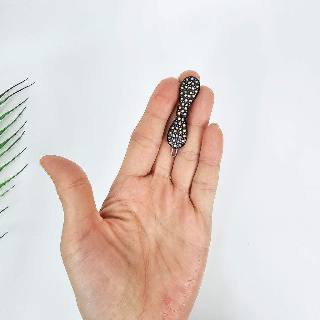 Lucid Cubic Stone Round Ribbon Bobby Pin (2.0 Inch) / Tortoise Marble French Hair Pin Clip / Hair Accessory for Woman / Bow Barrette