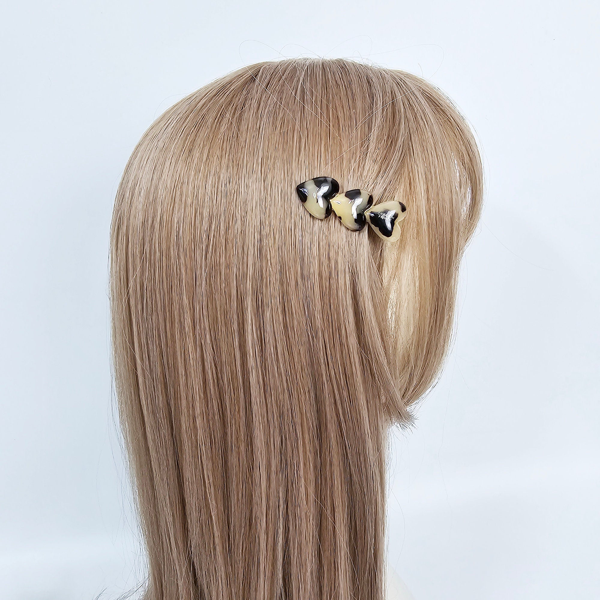 Three Hearts Clip Mini Claw Clip (2.0 Inch) / Cute Tortoise Shell French Hair Pin / Small Hair Clips