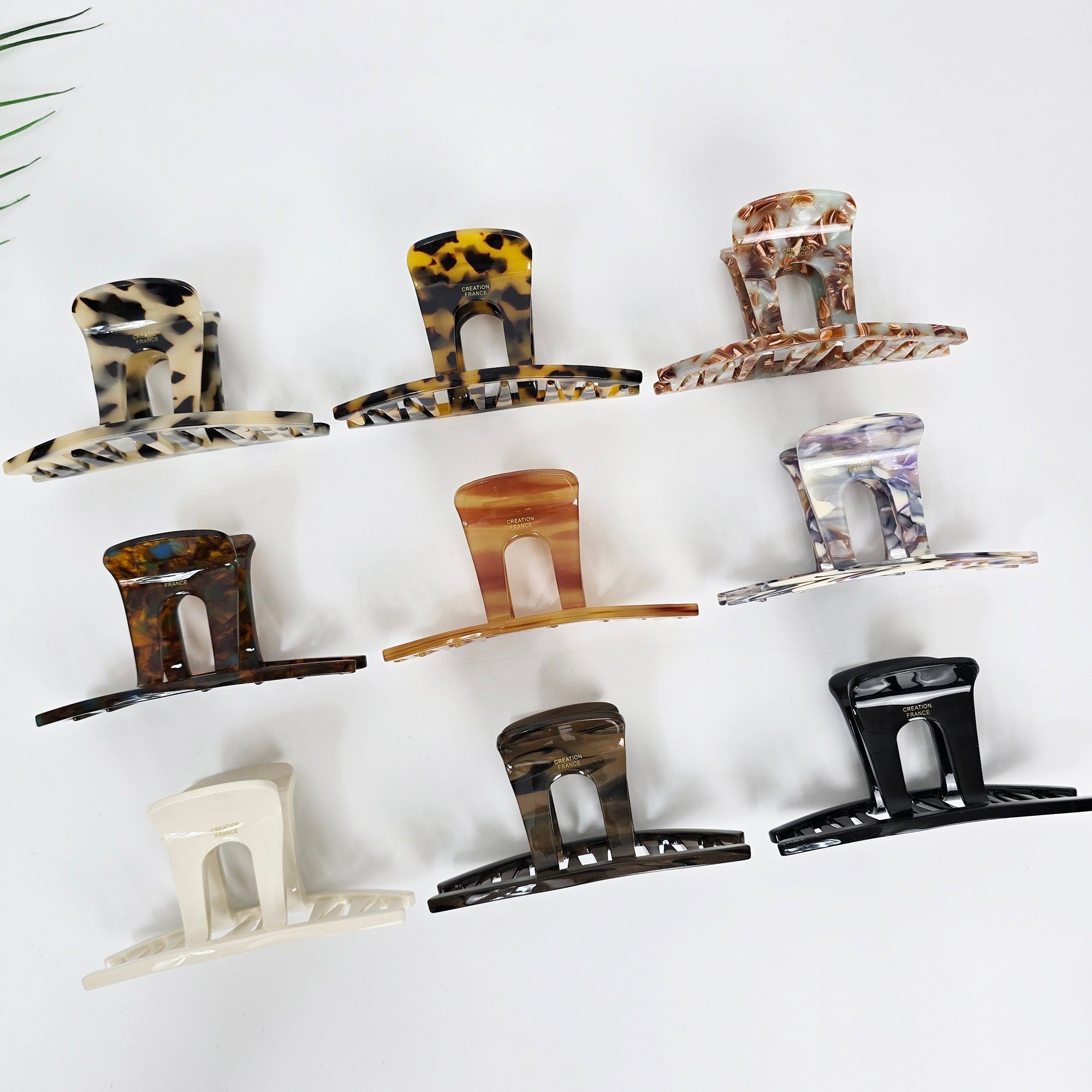 Cellulose acetate rectangular hair claw clip in tortoise shell and colors, large 3.9 inch square jaw clamp for thick hair updo.