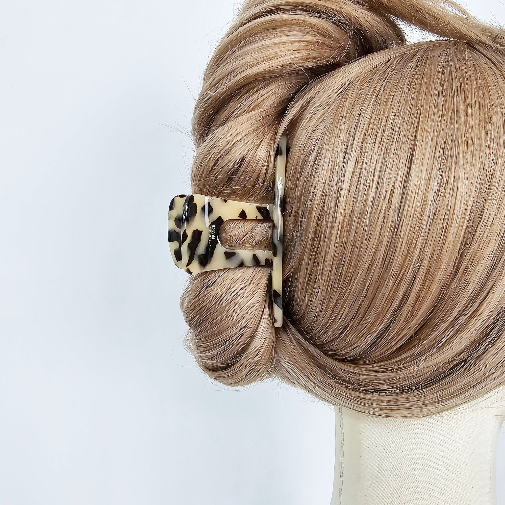 Cheli Rectangular Straight Updo Half-Tie Hair Claw Clip (3.9 Inch) / Tortoise Shell French Hair Claw / Hair Barrette for Woman