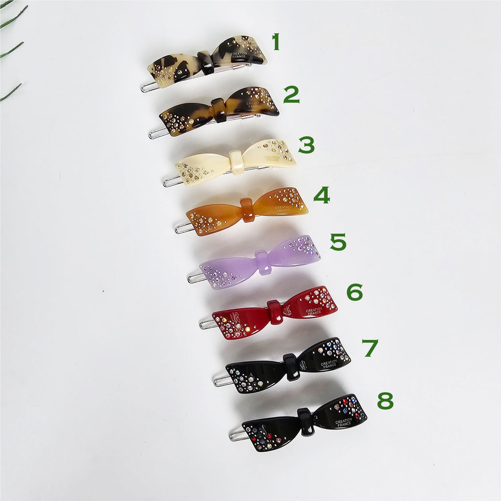 Cubic Diagonal Mini Ribbon Bobby Pin (2.2 Inch) / Tortoise Marble French Hair Pin Clip / Hair Accessory for Woman / Bow Barrette