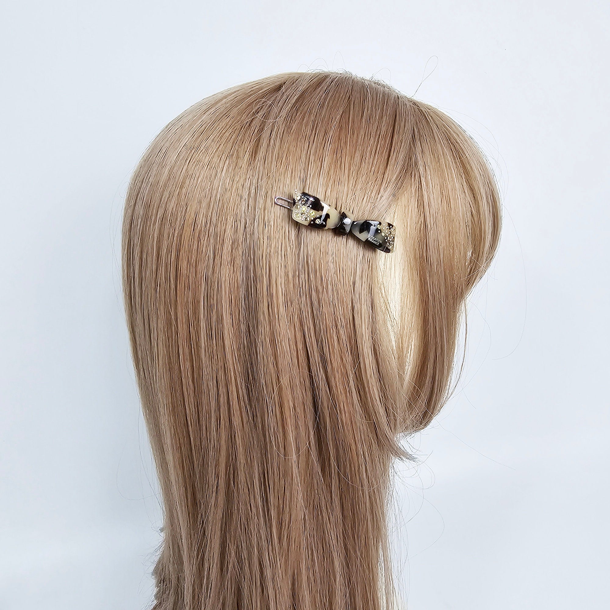 Cubic Diagonal Mini Ribbon Bobby Pin (2.2 Inch) / Tortoise Marble French Hair Pin Clip / Hair Accessory for Woman / Bow Barrette