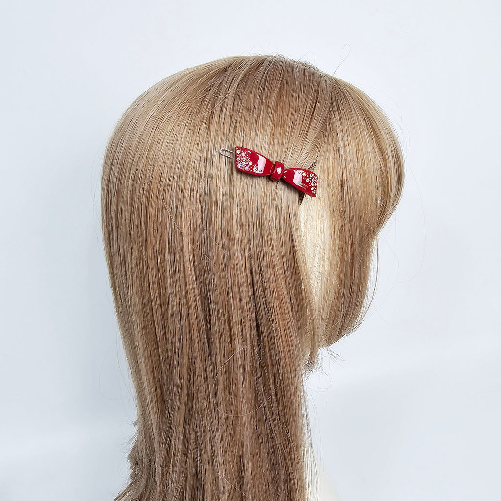 Cubic Diagonal Mini Ribbon Bobby Pin (2.2 Inch) / Tortoise Marble French Hair Pin Clip / Hair Accessory for Woman / Bow Barrette