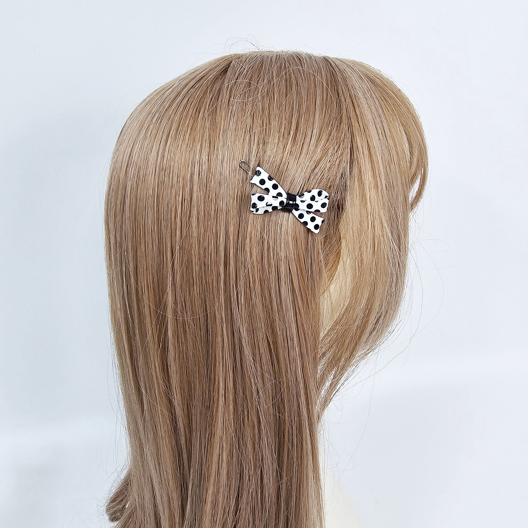 Dot Double Ribbon Bobby Pin (1.8 Inch) / Tortoise Marble French Hair Pin Clip / Hair Accessory for Woman / Bow Barrette