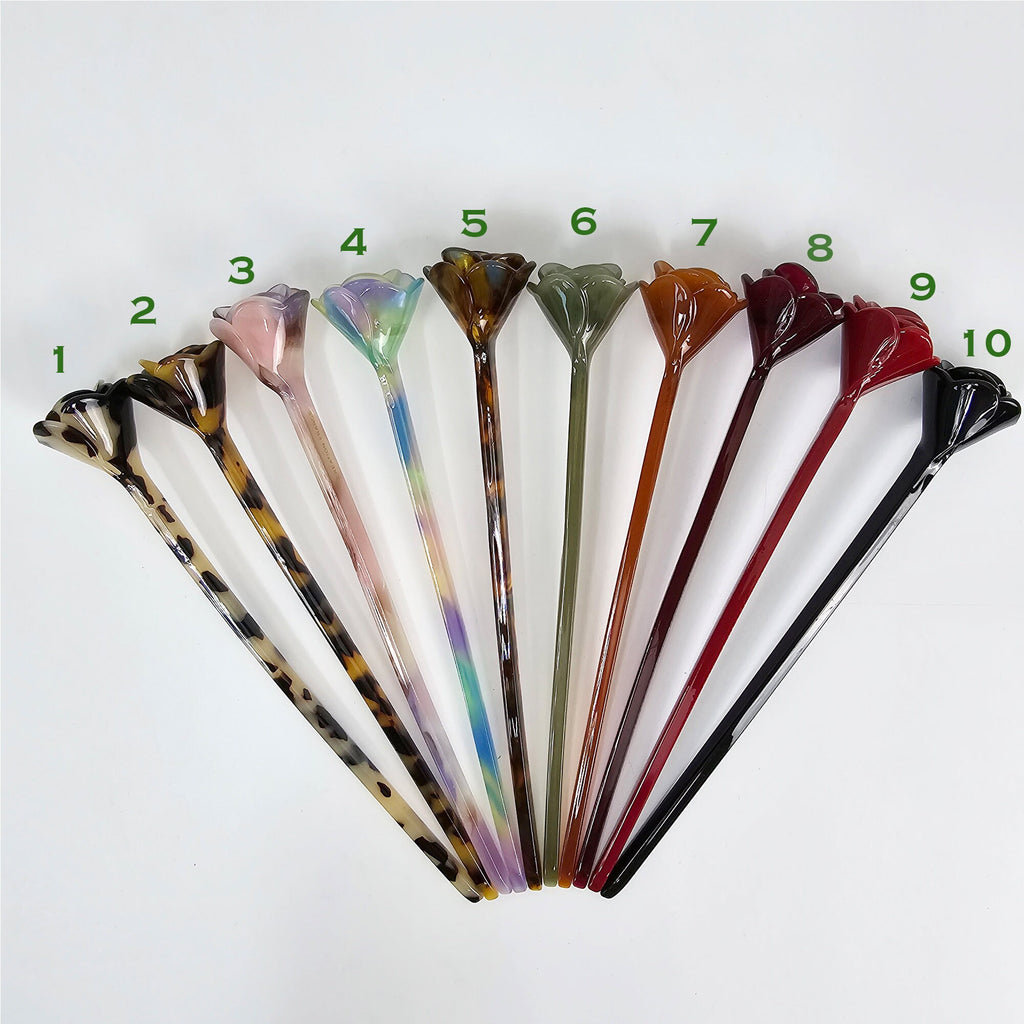 Blooming Rose Small Flower Updo Hair Stick (6.9 Inch) / Vintage Leopard French Hair Pin / Hair Fork for Thick Hair