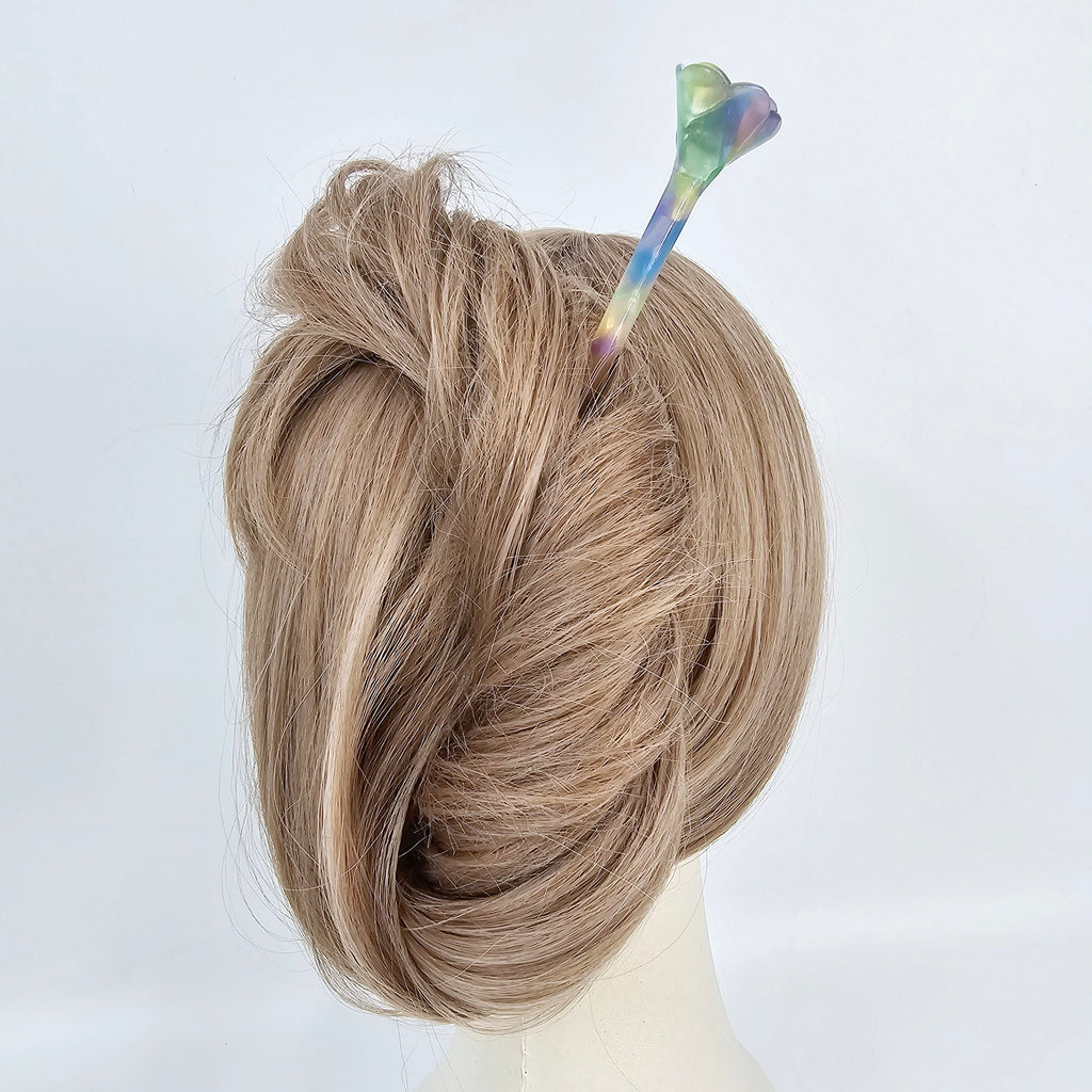 Blooming Rose Small Flower Updo Hair Stick (6.9 Inch) / Vintage Leopard French Hair Pin / Hair Fork for Thick Hair