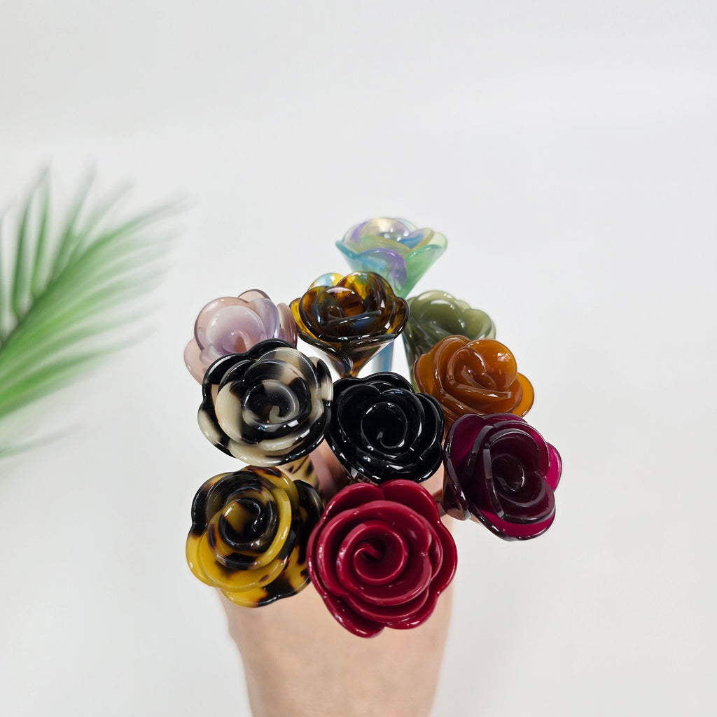 Blooming Rose Small Flower Updo Hair Stick (6.9 Inch) / Vintage Leopard French Hair Pin / Hair Fork for Thick Hair