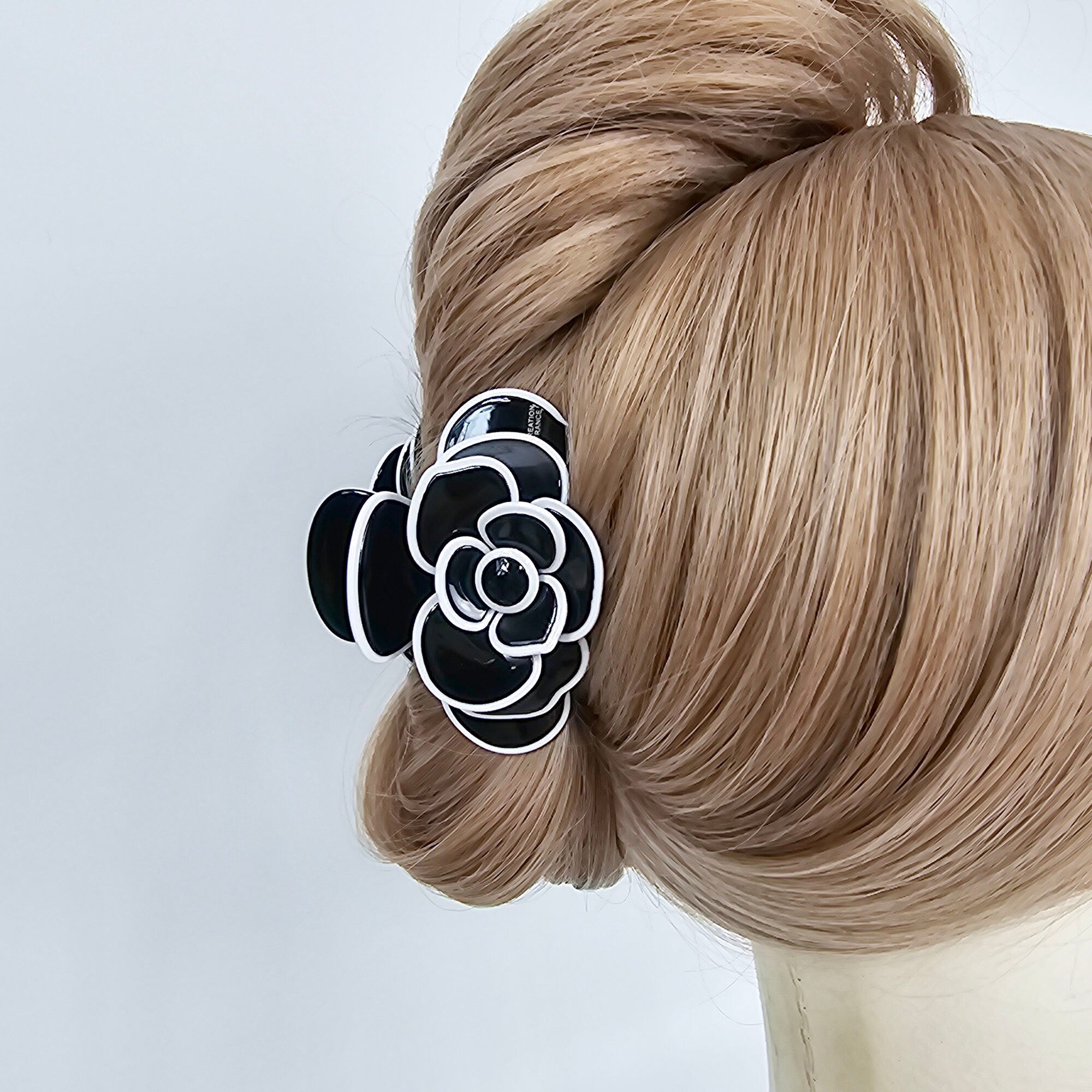 Pastel Color Big Bloom Camellia Half Updo Hair Claw (3.1 Inch) / Elegance French Hair Pin / Hair Barrette for Woman