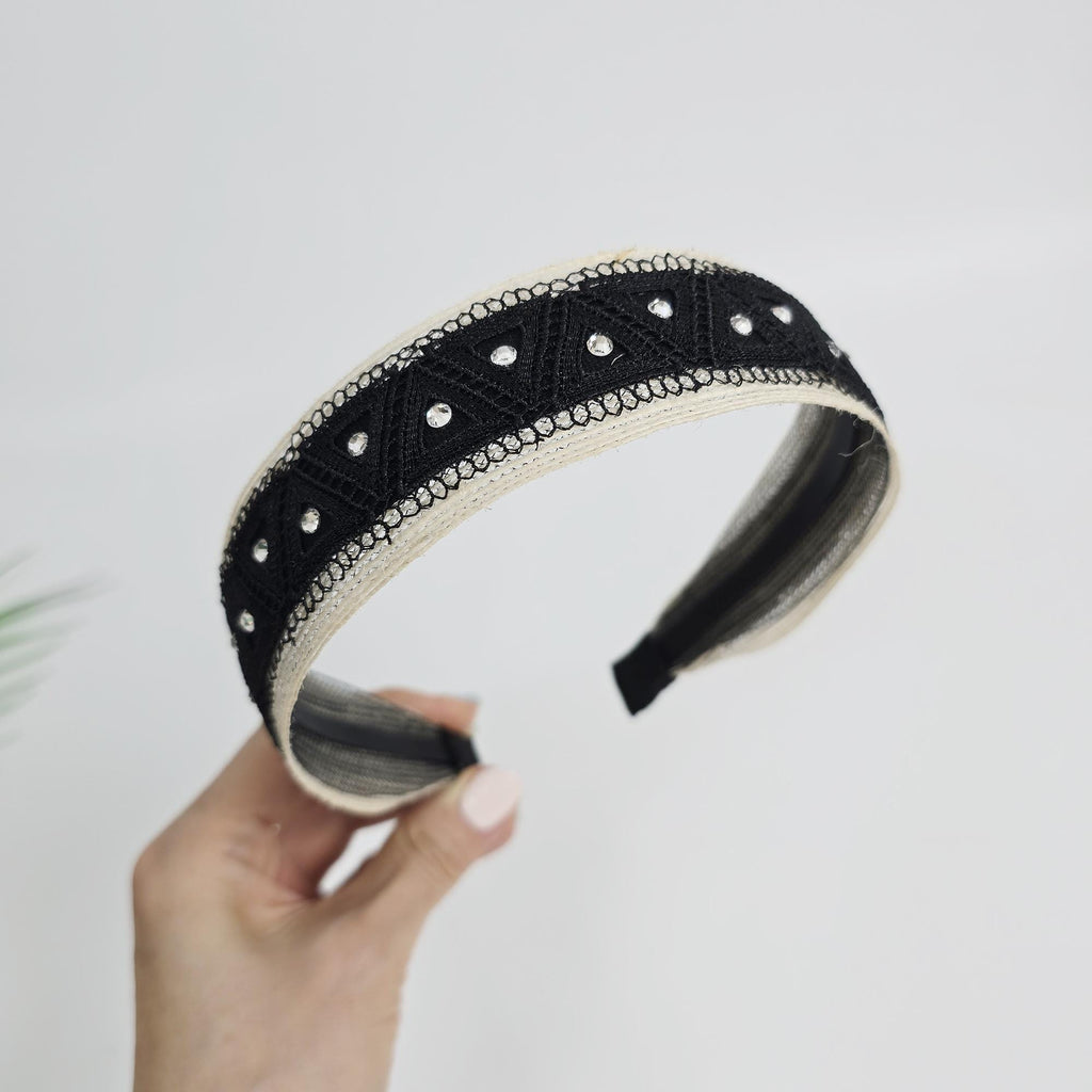 Mini Triangle Cubic Point Wide Headband (1.4 Inch) / Simple Basic Hair Turban / Hair Turban for Woman