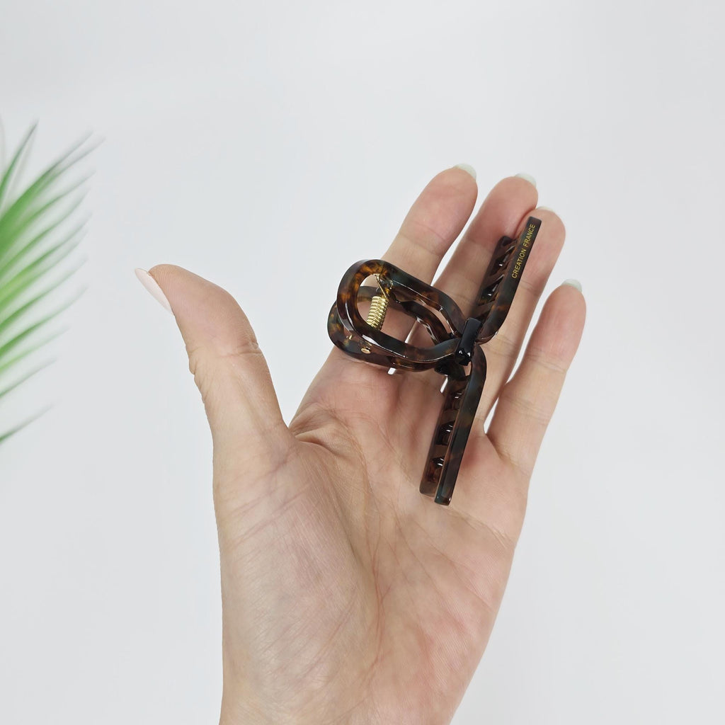 Luxurious Black Point Twist Half-Up Hair Claw (3.3 Inch) / Elegance French Hair Pin / Hair Barrette for Woman