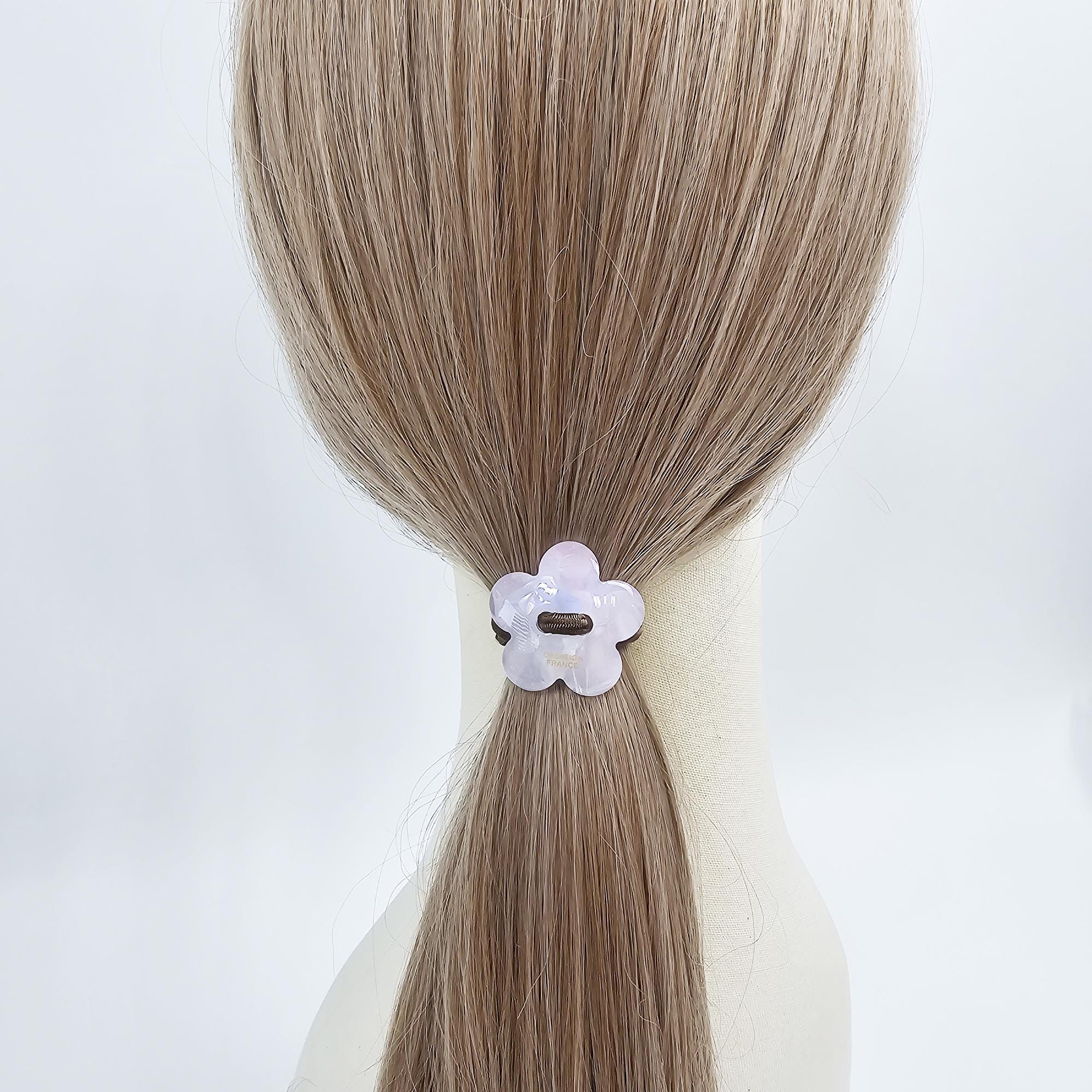 Opal Embossed Flower Stitch Ponytail Hair Tie (1.3 Inch) / Simple Cute Ponytail Holder / Hair Accessory for Woman
