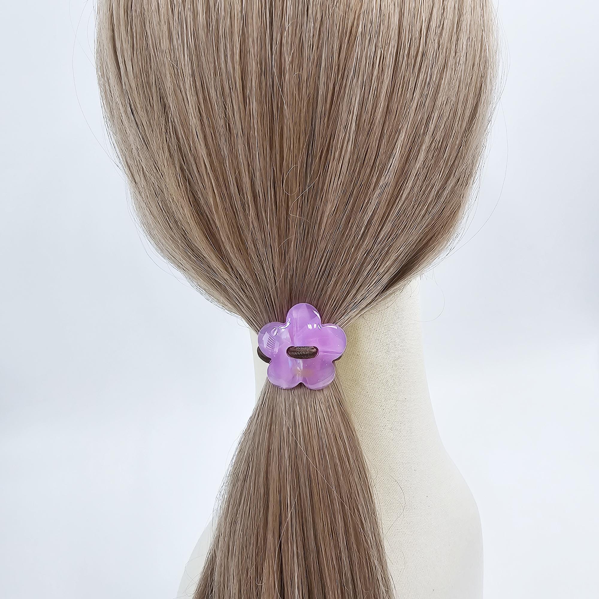 Opal Embossed Flower Stitch Ponytail Hair Tie (1.3 Inch) / Simple Cute Ponytail Holder / Hair Accessory for Woman