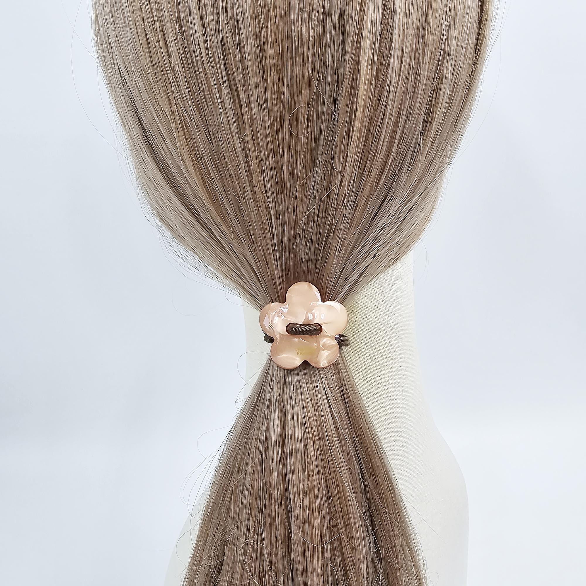 Opal Embossed Flower Stitch Ponytail Hair Tie (1.3 Inch) / Simple Cute Ponytail Holder / Hair Accessory for Woman