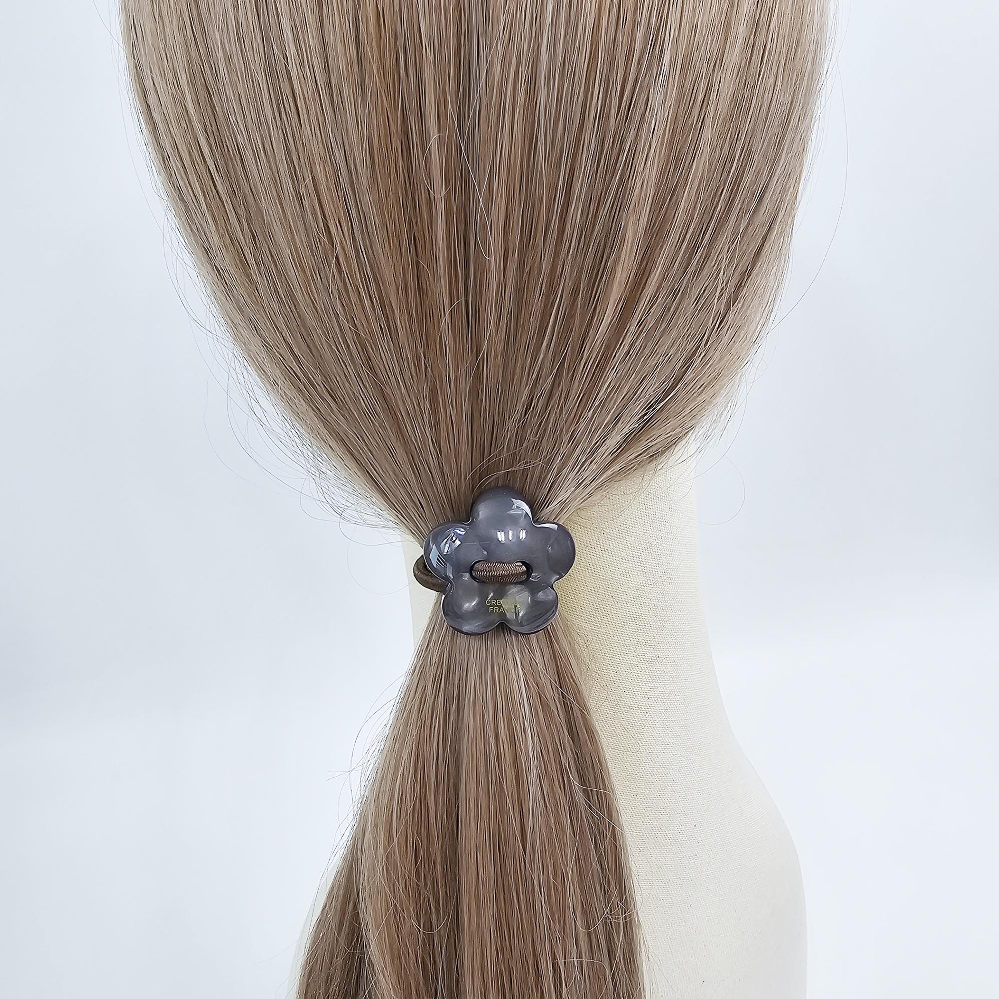 Opal Embossed Flower Stitch Ponytail Hair Tie (1.3 Inch) / Simple Cute Ponytail Holder / Hair Accessory for Woman