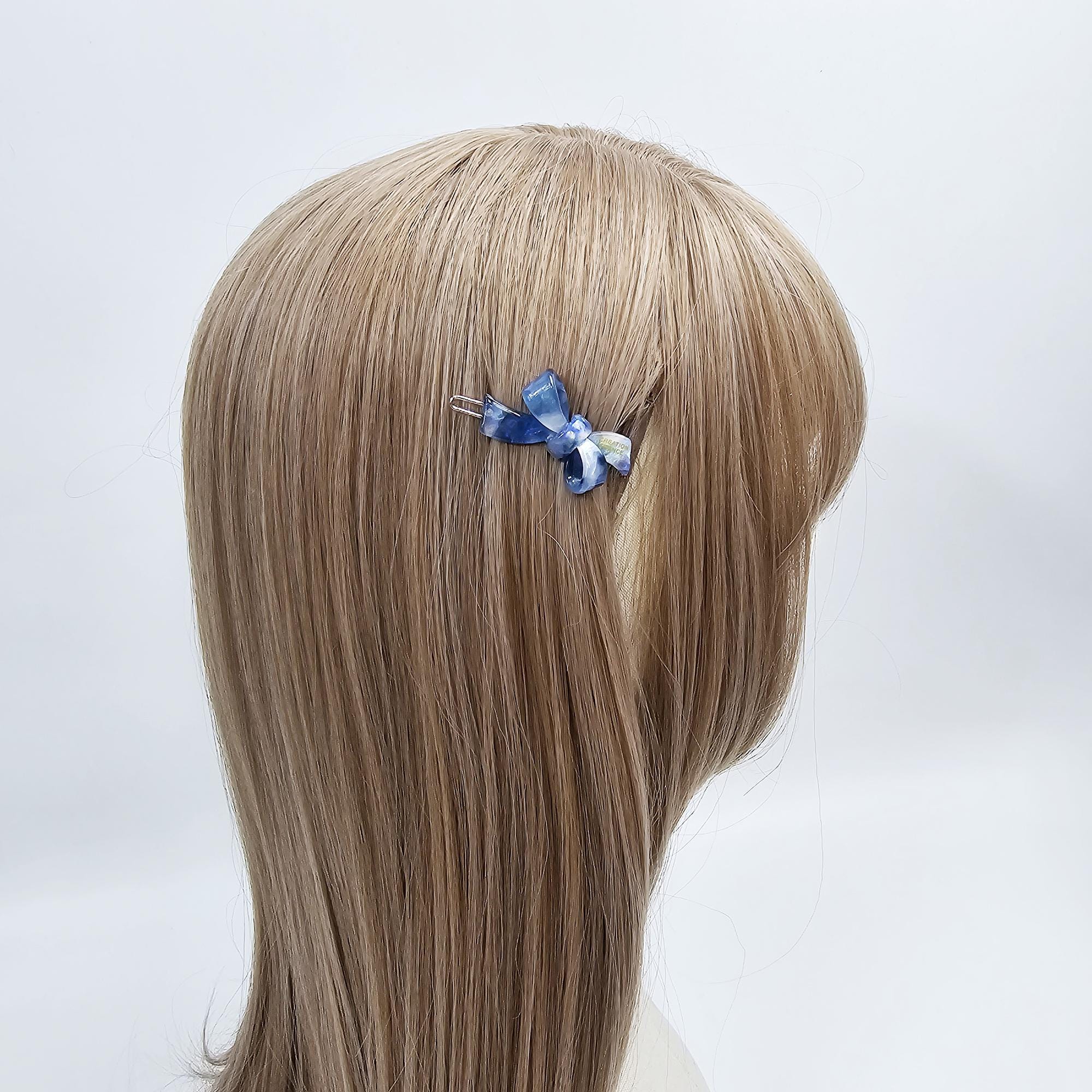 New Color Mini Double Ribbon Bobby Pin (1.8 Inch) / Tortoise Marble French Hair Pin Clip / Bow Barrette