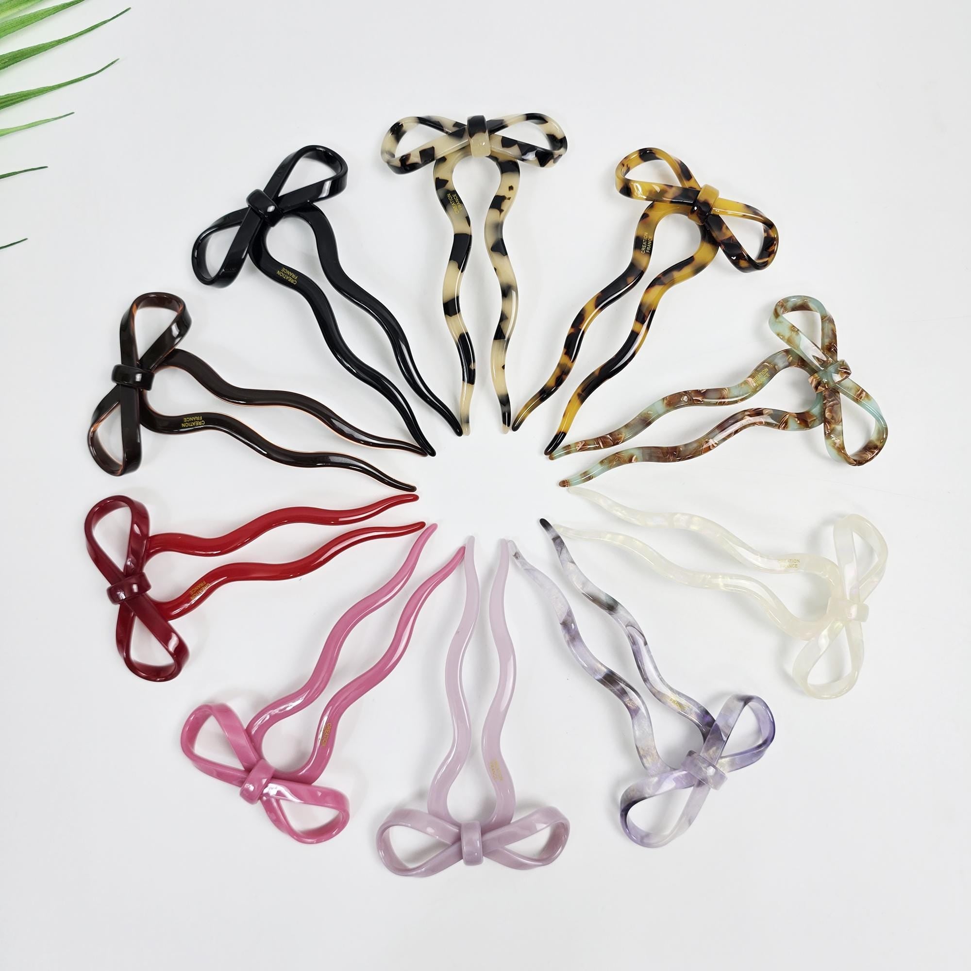 Bliss Ribbon Wave Updo Hair Stick (4.7 Inch) / Tortoise Shell French Hair Pin / Metal Hair Fork for Thick Hair / Hair Pin Stick