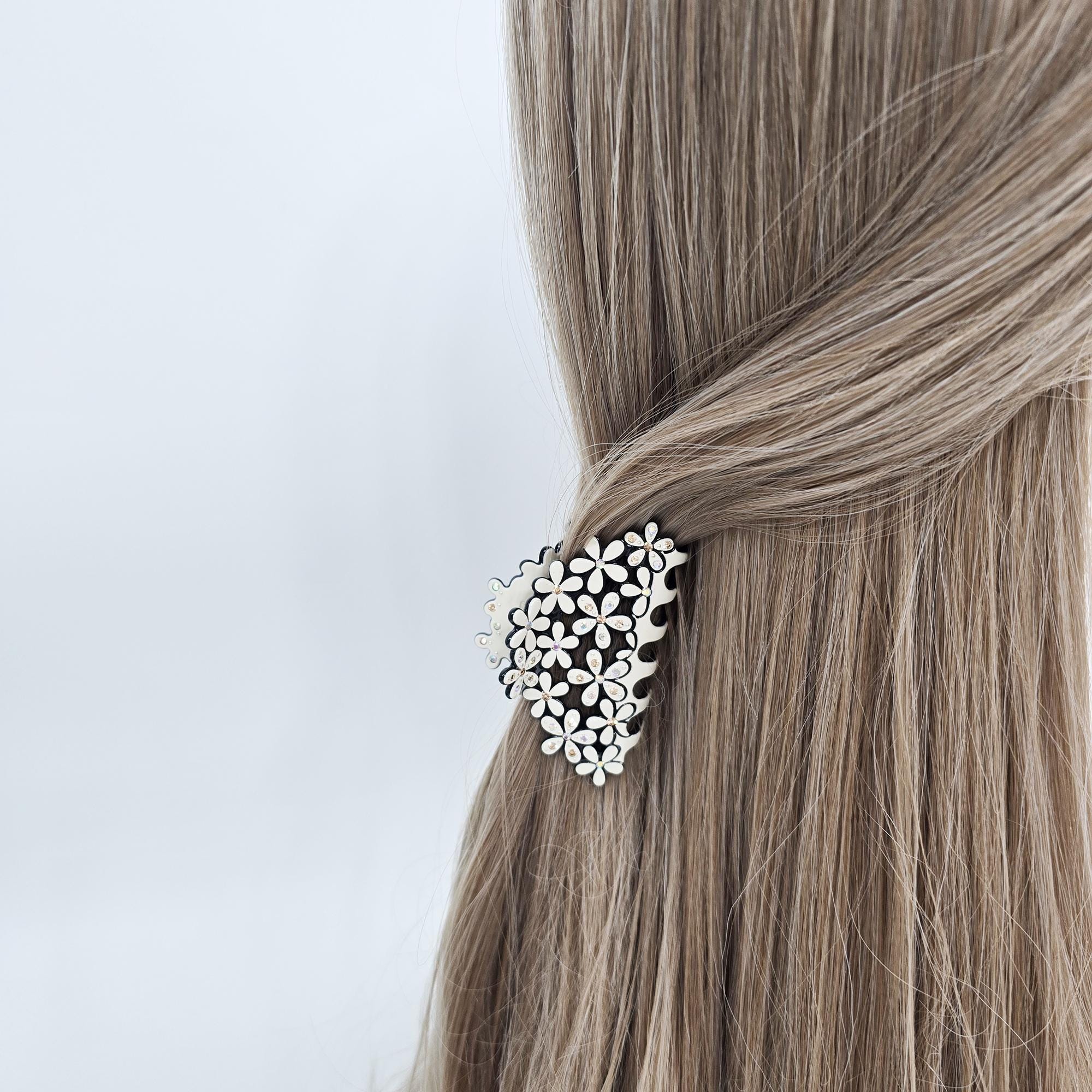 Pastel Glittering Blossom Small Hair Claw Clip (2.6 Inch) / Elegance French Hair Pin / Hair Barrette for Woman