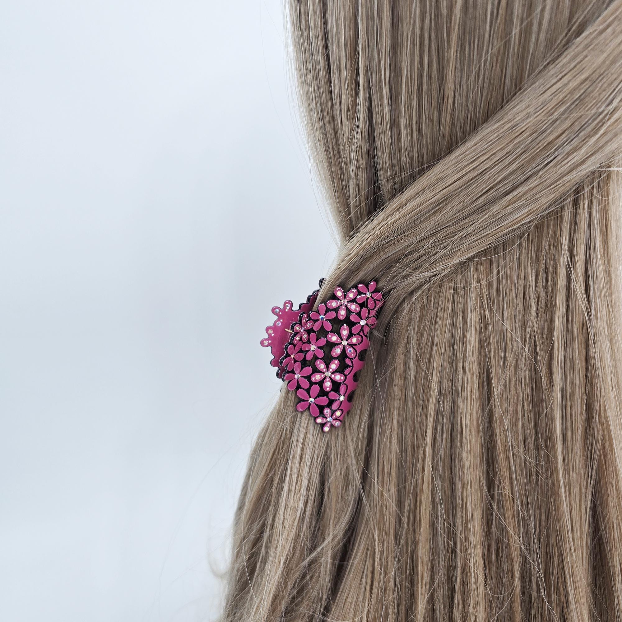 Pastel Glittering Blossom Small Hair Claw Clip (2.6 Inch) / Elegance French Hair Pin / Hair Barrette for Woman