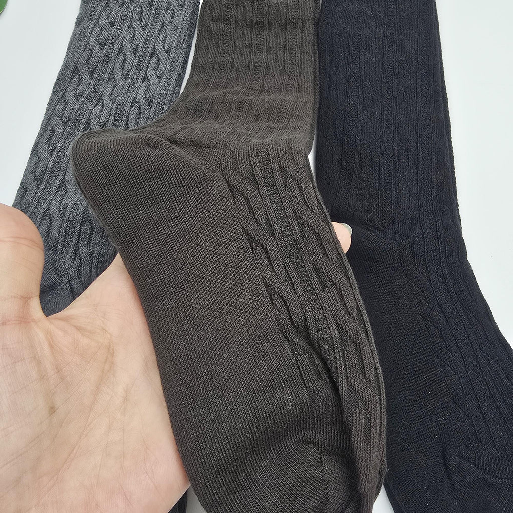 Cable Knit Knee High Socks | Cotton Long Boot Hosiery | Korean Socks | Preppy School Gift