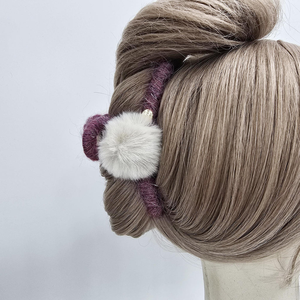 Knit Twist Yarn Pom-Pom Accent Updo Hair Claw Clip (5.1 Inch) / Hair Barrette for Woman