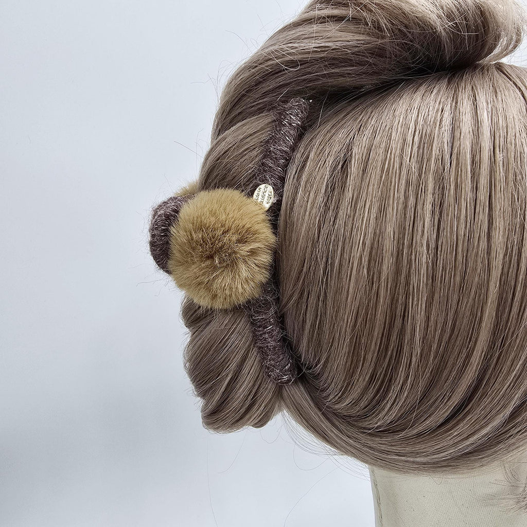 Knit Twist Yarn Pom-Pom Accent Updo Hair Claw Clip (5.1 Inch) / Hair Barrette for Woman