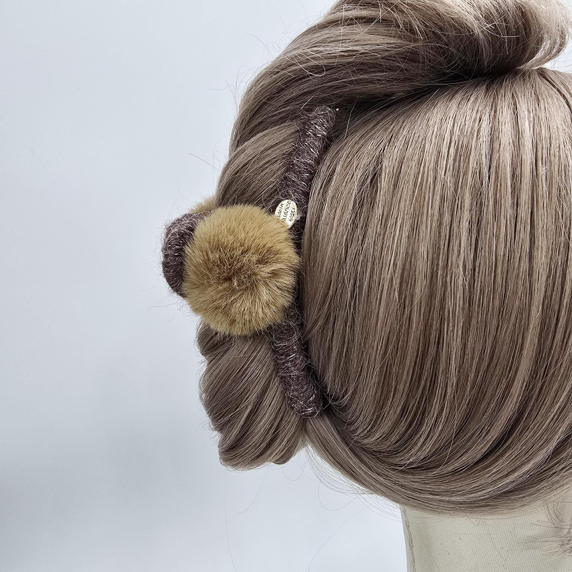 Knit Twist Yarn Pom-Pom Accent Updo Hair Claw Clip (5.1 Inch) / Hair Barrette for Woman