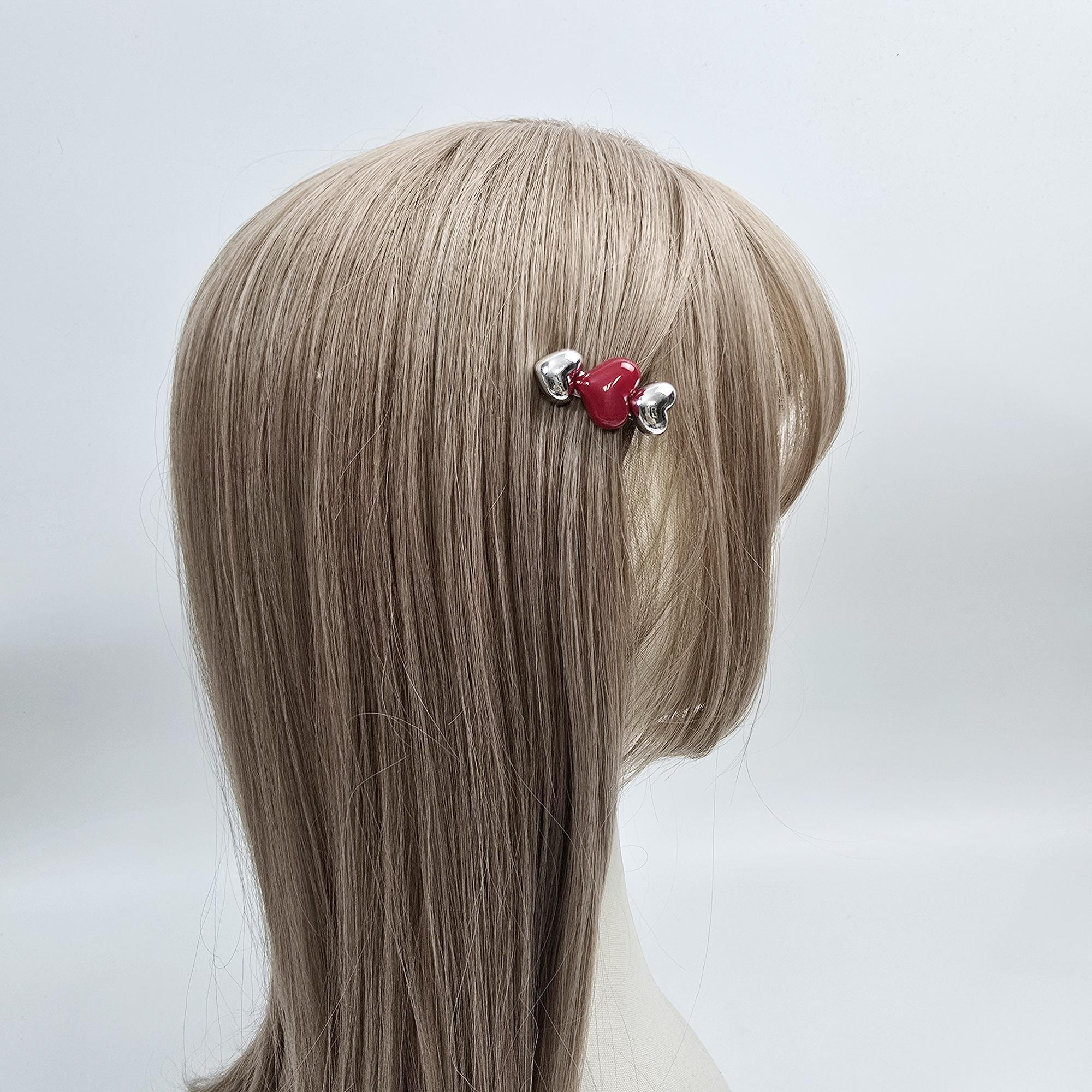 Red Heart Mini Barrette Clip Side Hair Claw Clip (1.5 Inch) / Alligator Hair Clip for Woman